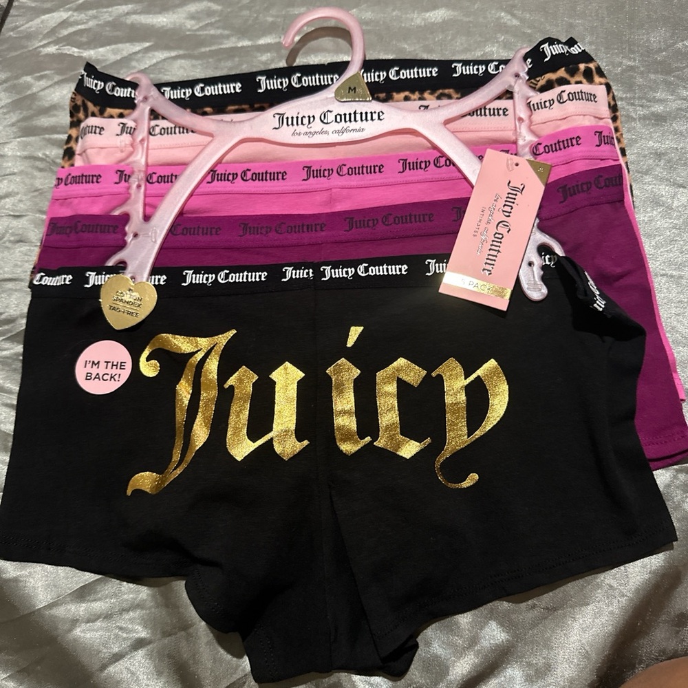 Juicy Couture Gold Logo Cotton Shorts - Black with Pink Waistbands